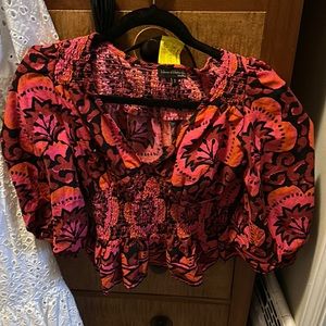 House of Harlow pink puff sleeve top